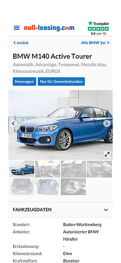Null-Leasing - Angebotsdetails auf dem Smartphone